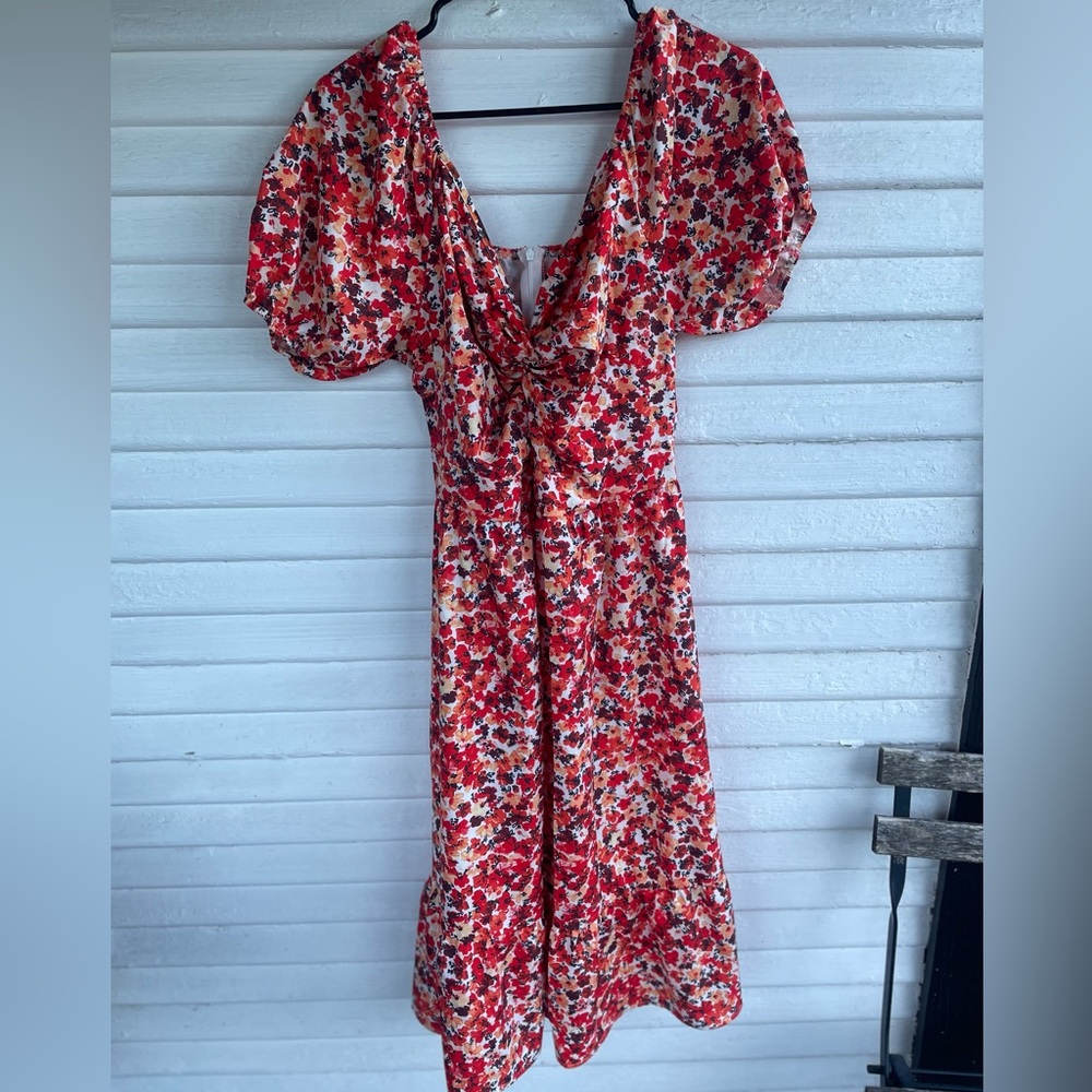 SHEIN Red Puff Sleeve Sundress Sweetheart Neckline. Women’s Dress. Size XL